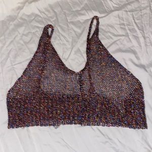 Multicolor mesh crop top
